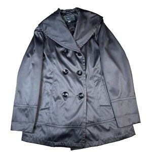 Apt. 9 Satin Trench Coat Women's Large Dark Gray Double Breasted Peacoat Style